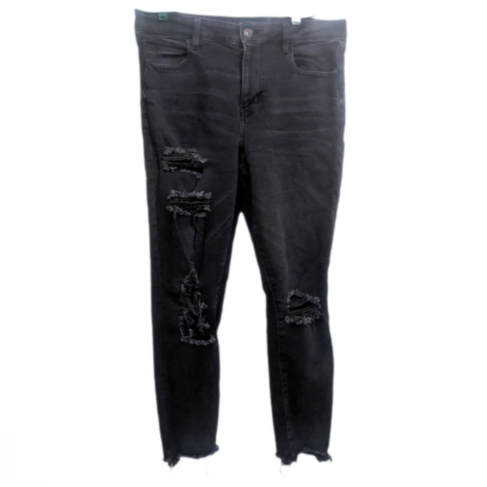American Eagle Women’s Black Wash Next Level Stretch Jeans Ripped Size 16